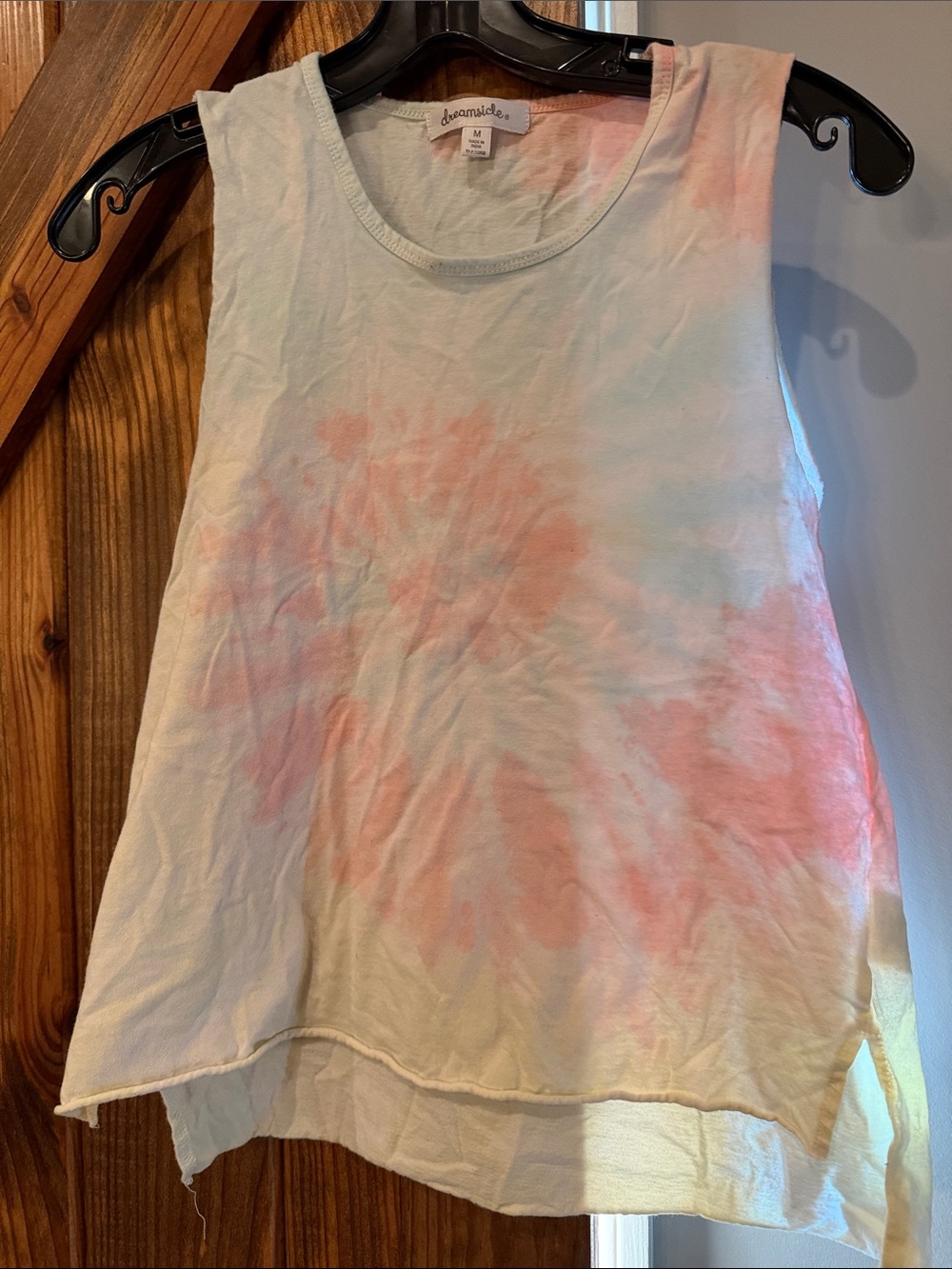 Tie-Dye Sleeveless Tank Top in Pastel Coral & Aqua - Picture 5 of 6